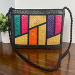 Handmade Vintage Straw Woven Colorblock Shoulder Bag Philippines Black Photo 0