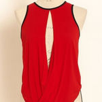 G by Guess  Red Sleeveless Draped Front Blouse XS – Open Front Top with Black Tri Photo 0