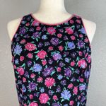 Vintage Lanz Womens Midi Dress 14 Black Floral Open Bow Back Pockets Made in USA Photo 2