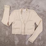 House of Harlow 1960 Cream Pearl Trim Long Sleeve Cardigan Women's Small Photo 0