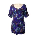 Yumi Kim Floral Back Cut Out Short Sleeve Silk Black Blue Dress S Photo 0