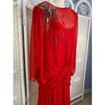 Vintage 1980s Red Beaded Floral Chiffon Gown Donzia Drop Waist Glam Dynasty Size 14P Photo 1