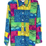 A8 VTG Teddi Womens Small Patchwork Snake Leopard Print Button Up Shirt Top Green Size undefined Photo 0