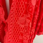 Johnny Was NWOT  Red Eyelet KIMONO Embroidered Floral Open Front Coat Sz S Photo 9