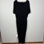 Clara Sun Woo Jumpsuit Womens Medium Black Stretch Waist Short Sleeve Cutout USA Photo 2