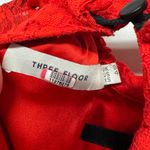 Three Floor  Split Tease Dress Red Black Floral Lace Midi Cutout Sheer Hem Size 4 Photo 8