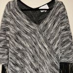 Two by Vince Camuto Black and White Fringe Poncho Sweater Size S/M Photo 1