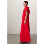 STAUD  Ilana Red High Neck A-Line Short Sleeve Long Cocktail Dress Size Small Photo 4