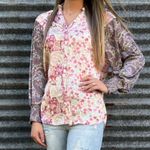 1.4.3. Story by Line Up Patchwork Vintage Style Floral Paisley Long Sleeve Ruffle Neck Satin Blouse Sz S Photo 0