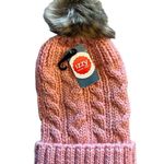 Chunky Knitted Beanie Hat Cap Pink Silver Metallic Thread Pomp Pom NWT Photo 1