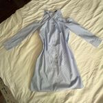 Rag and Bone seersucker blue long sleeve keyhole cold shoulder shift dress L Photo 13