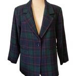 First Option Vintage Plaid Blazer Jacket 90’s Y2K Green Navy Blue Oversize Grandpacore 90’s Y2K 2000’s Grandmacore Granny Chic Size Medium Photo 0