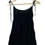 Swiss Dot Tiered Ruffle Babydoll Tie Strap Mini Dress in Black Size S Photo 3