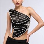 Akira Black One-Shoulder Top with Pearl Detailing Beaded Unique Crop Top Size XL Photo 0