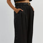 Dissh Rue Black Satin High Waist Wide Trouser Pant 4 Photo 0