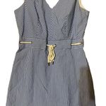 J.Crew  Coastal Grandma Preppy Striped V Neck Rope Tie Waist Dress Blue White 0 Photo 4