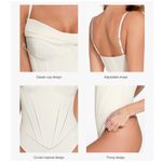 NWT Popilush Off White Corset Cowl Neck Thong Bodysuit Shapewear Photo 2