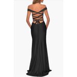 La Femme NWT 28506
Off the Shoulder Dress with Tie Back and Slit Black Sz 4 $348 Photo 2