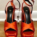 ZARA round toe Block Heels Platform orange Sandals Photo 3