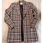 Calvin Klein  Plaid Tweed Topper Jacket Womens 2 Red Black White Long Blazer Coat Photo 11