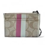 Coach Mini Skinny Wallet – Cream & Pink Signature Stripe Card Case Photo 2