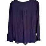 Anne Klein Size Large Navy Blue Long Sleeve Blouse With Gold Zipper Pockets Photo 2