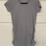 Athleta  Pure Tee Womens Medium Ruched Side Short Sleeve Gray Shirt Yoga Fitted‎ Photo 0