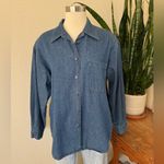 Vintage Denim Shirt 90s Western boho Button Down Floral Detail button medium Blue Photo 7