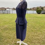 David Meister Blue Lace Long Sleeve Peplum Dress Photo 6