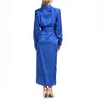 NEW Ronny Kobo Bernice Satin Blue Long Sleeve Faux Wrap Midi Dress Large L NWT Photo 1