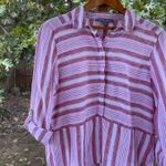 Marc New York  Women's Pink Striped 100% Linen Top Size M Photo 2