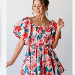 &merci NWOT-&Merci-BUBBLE SLEEVE FLARE MINI DRESS CORAL FLORAL-large Photo 1