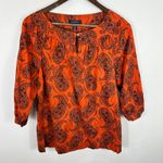 Lands' End Tunic Top Women 12P Orange Paisley Print Cotton Boho Cottage Whimsical Photo 0