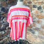 THML Pink Orange Striped Peasant Top XS Ruffle Flutter Sleeve Cotton Boho Peplum Photo 4