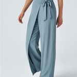 High Waisted Tie Side Wide Leg “Forget Me Not Light Blue” Work Pants Blue Size L Photo 2