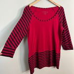 Norma Kamali  Tunic Top Womens XL Red Black Stripe 100% Organic Cotton 3/4 Sleeve Photo 1