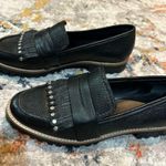 Bernardo  Loafers 5 Black Leather Kiltie Fringe Studs Silver Shoes Women’s Photo 0