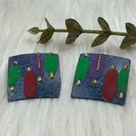 Boho Abstract Square Earrings Blue Photo 2