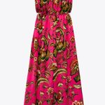 ZARA Hawaiian Print CUT OUT Satin Flowy Wide Leg JUMPSUIT Halter Pink Multi NEW Photo 12