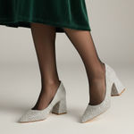 Betsey Johnson  Silver Rhinestone Paige Women's Block Heel Pumps Photo 0