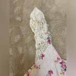 Love Shack Fancy white pink floral lace crochet sleeve crop tank women’s size L Photo 3