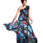 AQUA One Shoulder Chiffon Floral Ruffle Maxi Dress Size 2 NWT Photo 0