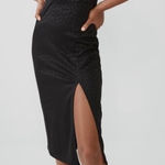 ZARA Textured Weave Printed Slit Midi Dress in Black Size Large Photo 0