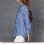 Frank & Eileen Women’s Barry Blue Mini Flower Button Down Striped Shirt Linen XS Photo 3