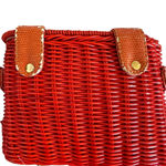 Maggi B Shoulder Bag Wicker Purse Square Bag Burnt Orange 7" L x 5" H 17" strap Photo 3