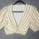 BY TOGETHER Women Size Small Shyanne Stripe‎ Cropped Top short sleeve Tan Photo 0