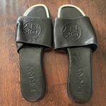 DKNY New Baby Black Embossed Signature Leather Slides sandals size 8.5 Photo 1