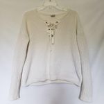 Pimkie Lace Up Ribbed Womens Sweater Size 6 Neutral Grommets Cozy Minimalist Photo 4