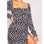 Pretty Little Thing NWT Black & White Seed Print Bow Detail Side Split Bodycon Dress Size 16 Photo 3