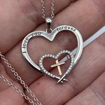 I Love You Forever Cross Heart CZ Sterling Silver Necklace Photo 3